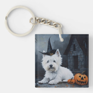 West Highland White Terrier Pompoen Halloween Sleutelhanger