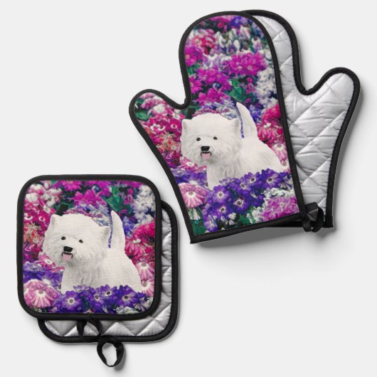 West Highland White Terrier schilderij Westie Dog Ovenwant & Pannenlap Set (Voorkant / Achterkant)