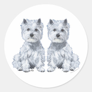 West Highland White Terrier Twins. Ronde Sticker