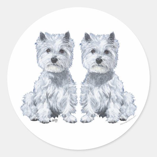 West Highland White Terrier Twins. Ronde Sticker (Voorkant)