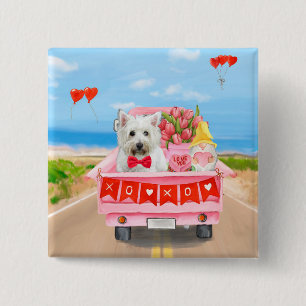 West Highland White Terrier Valentijnsdag Truck Vierkante Button 5,1 Cm