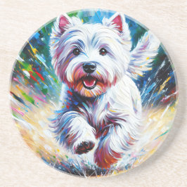 West Highland White Terrier "Westie" Dog Portrait Zandsteen Onderzetter