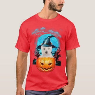 West Highland White Terrier Witch Pumpkin and Blue T-shirt