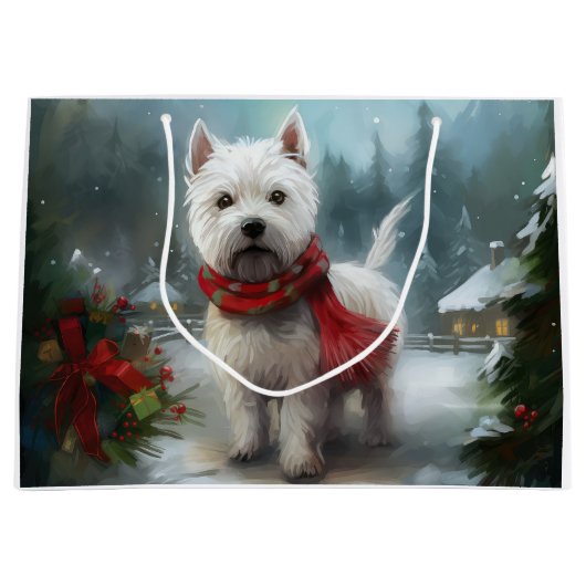 West Highland Witte Terriër Hond in Sneeuw Kerstmi Groot Cadeauzakje (Voorkant)