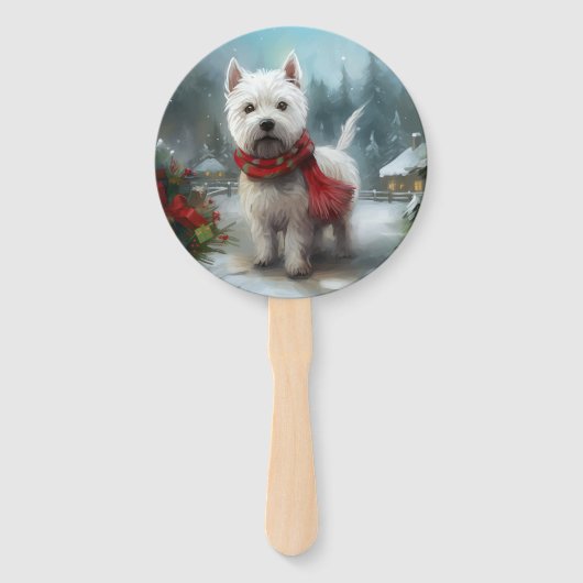 West Highland Witte Terriër Hond in Sneeuw Kerstmi Handwaaier (Voorkant)