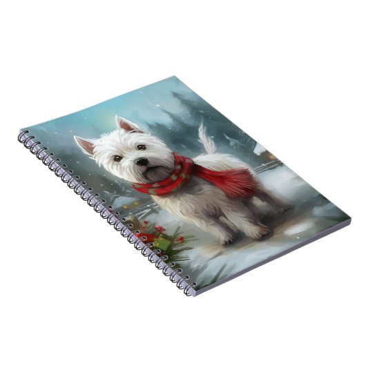 West Highland Witte Terriër Hond in Sneeuw Kerstmi Notitieboek (Rechterzijde)