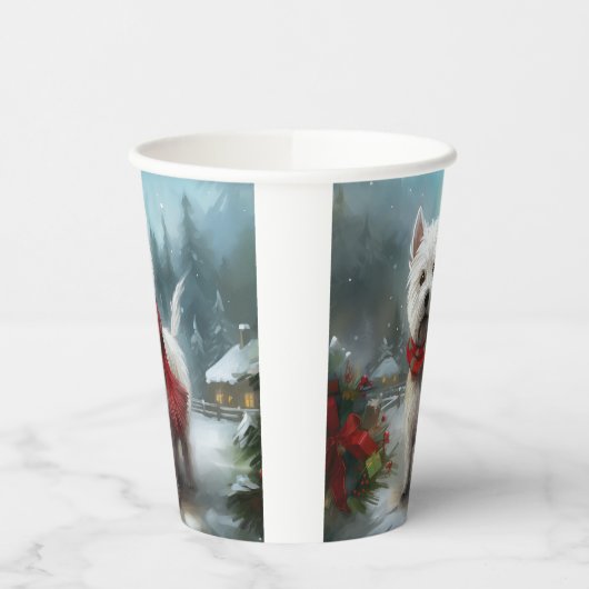 West Highland Witte Terriër Hond in Sneeuw Kerstmi Papieren Bekers (Links)