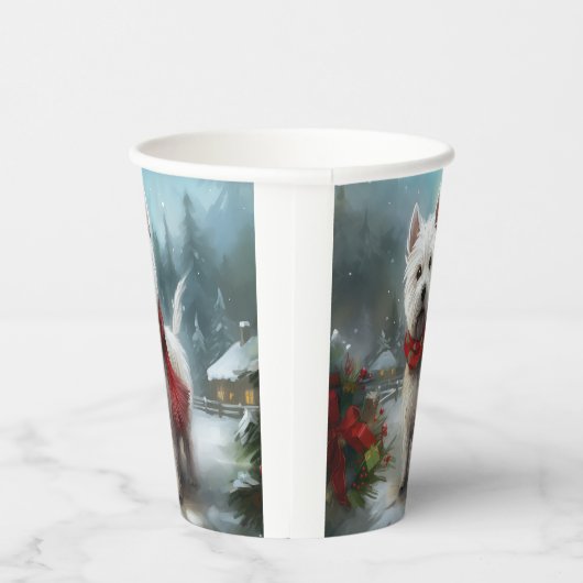 West Highland Witte Terriër Hond in Sneeuw Kerstmi Papieren Bekers (Rechts)