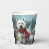 West Highland Witte Terriër Hond in Sneeuw Kerstmi Papieren Bekers (Voorkant)