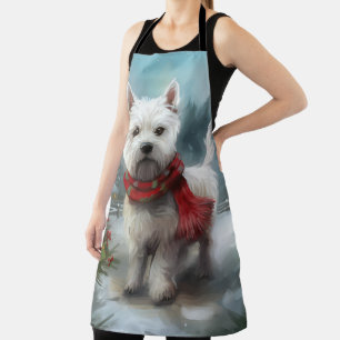 West Highland Witte Terriër Hond in Sneeuw Kerstmi Schort