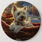 West Highland Witte Terriër Hond Kerstfeest Ronde Button 6,0 Cm (Voorkant)