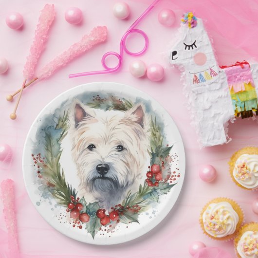 West Highland Witte Terriër Kerstkrans Papieren Bordje (Feest)