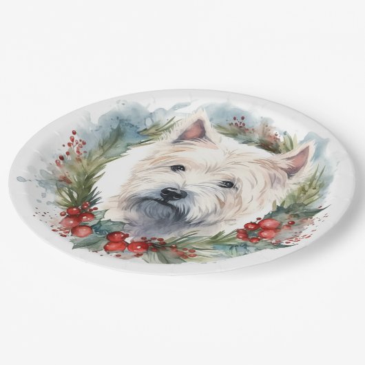 West Highland Witte Terriër Kerstkrans Papieren Bordje (Gekanteld)