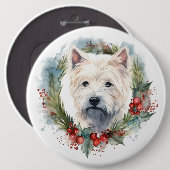 West Highland Witte Terriër Kerstkrans Ronde Button 6,0 Cm (Voorkant /achterkant)