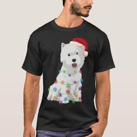 West Highland Witte Terriër Westie Kerstverlichtin T-shirt (Voorkant)