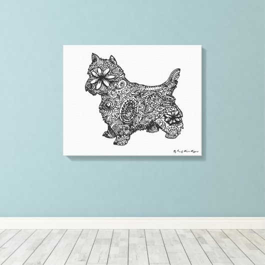 West highland witte zentangle tekening canvas afdruk (Insitu (Houten vloer))