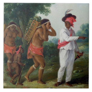 West-Indiaas Man van Kleur, richtend twee Carib Wo Tegeltje
