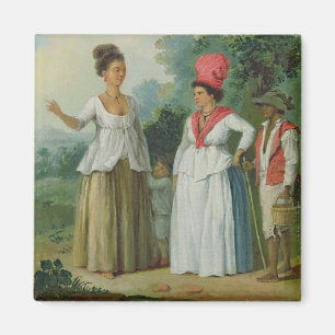 West-Indiase vrouwen met kleur, met een kind en ee Magneet