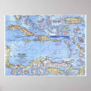 " West Indies : 1962 Gedetailleerde kaart ... Poster