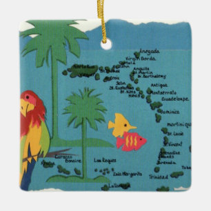West Indies Islands Kleurrijke Kaart Keramisch Orn Ornament