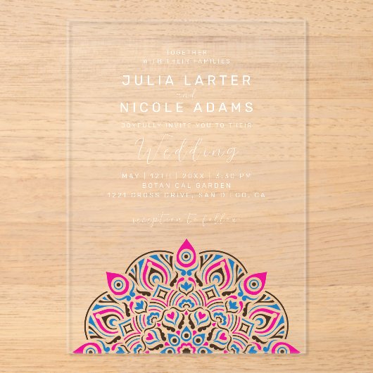 West Pacific Variant Ovaal Classic Mandala Huwelij Acryl Uitnodigingen (Voorkant)