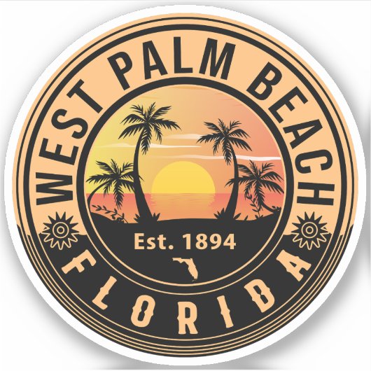 West Palm Beach Florida Retro Sunset Souvenirs Sticker (Voorkant)