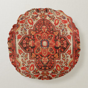 West Persia Sarouk Burnt Red Sinaasappel  Rond Kussen
