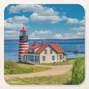 West Quoddy Head Lighthouse, Lubec, Maine Vierkante Kartonnen Onderzetter