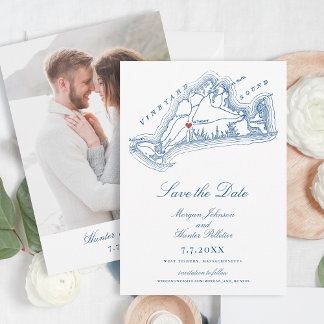 West Tisbury MA Elegante Marine Blauwe Huwelijk Save The Date