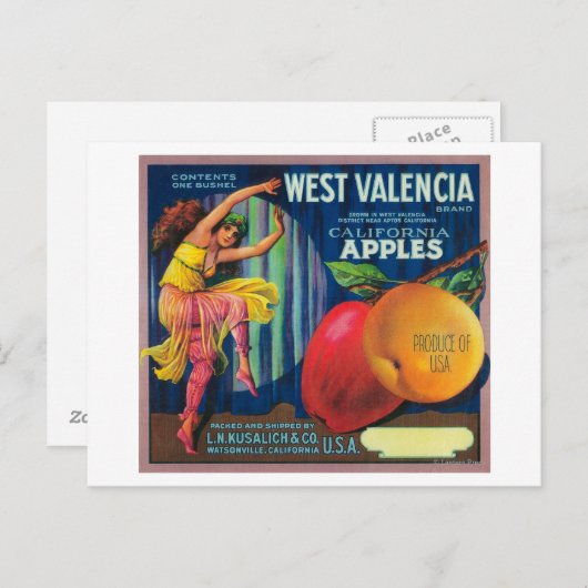 West Valencia Apple Crate LabelWatsonville, CA Briefkaart (Voorkant / Achterkant)