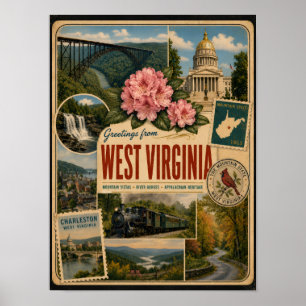 West Virginia Authentieke Vintage Stijl Poster