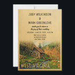 West Virginia Faire-part de mariage Rustic Cabine<br><div class="desc">Rustique Vintage Virginie-Occidentale faire-part de mariage bourré de tonnes de style rétro du milieu du siècle. Il dispose d'un paysage naturel boisé rustique avec un cabine en bois et un moulin à roue à eau, et d'un joli ruisseau ou une crique qui coule. Il est agrémenté d'arbres verts et de...</div>