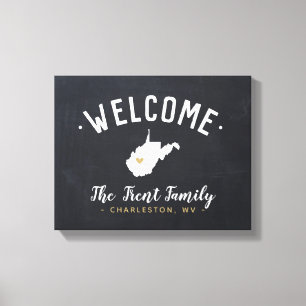 West Virginia Familie Monogram Welkomstbord Canvas Afdruk