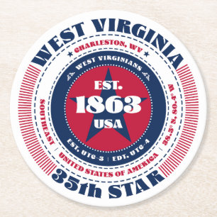 West Virginia rood wit blauw typografie Ronde Kartonnen Onderzetter