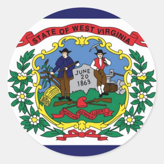 West Virginia State Flag Ronde Sticker (Voorkant)