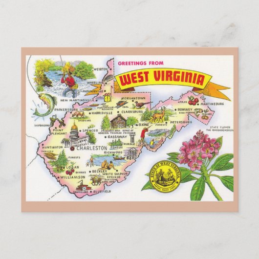 West Virginia State Map Briefkaart (Voorkant)