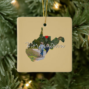 West Virginia State Photo insert and town name Keramisch Ornament