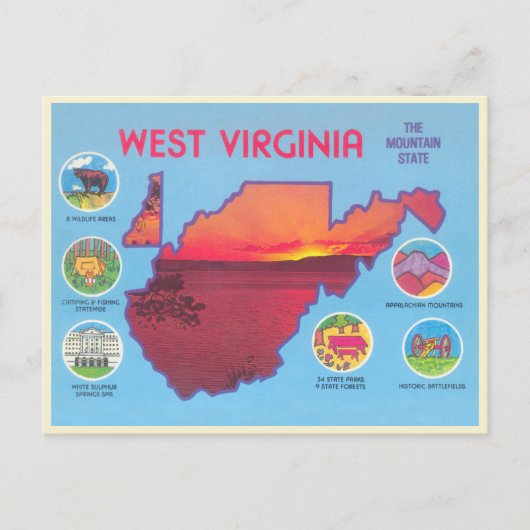 West Virginia The Mountain State Briefkaart (Voorkant)