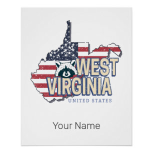 West Virginia Verenigde Staten Retro Kaart Vereni Perfect Poster