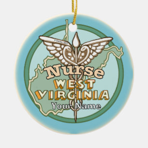 West Virginia Verpleegster Caduceus Keramisch Ornament