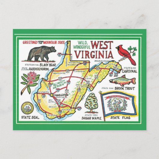 West Virginia Vintage Ansichtkaart Briefkaart (Voorkant)