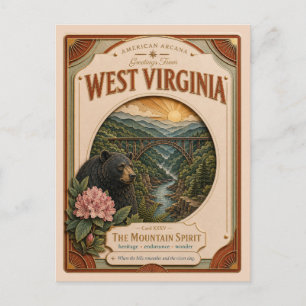 West Virginia Vintage Paper Cut American Arcana Briefkaart
