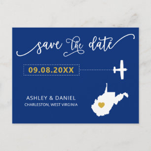 West Virginia Wedding Save the Date Map Briefkaart