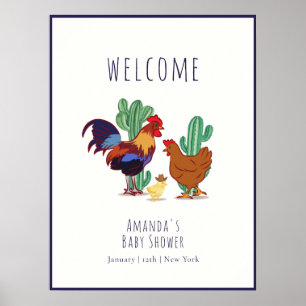 Westelijke Cactus Haan Kuiken Baby Shower Welkom Poster