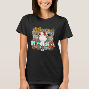 Westen Boho Koe Bull Skull Gezegend Mama Cowgirl R T-shirt