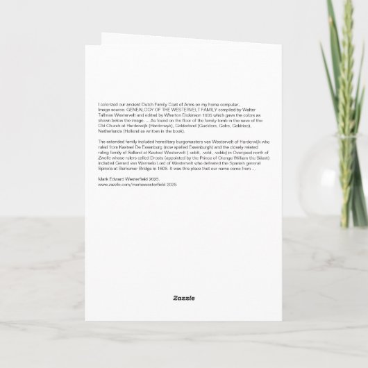 Westerfield Nederlandse gezinscolat van wapens. Bedankkaart (Achterkant)