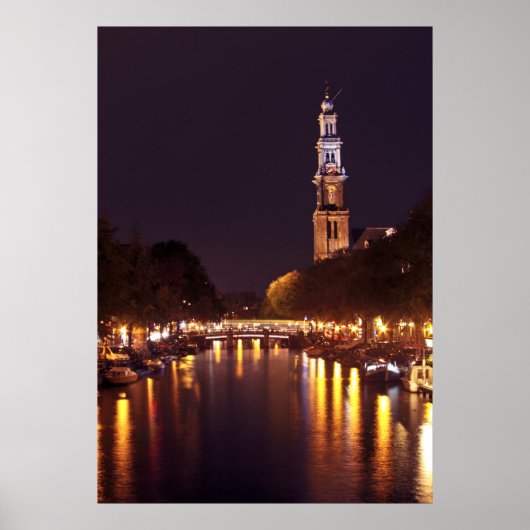 Westerkerk bij nacht in Amsterdam Poster (Voorkant)