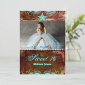 Western Afstudeerder Invitation Blue Brown Star Kaart (Staand voorkant)