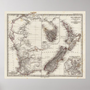 Western Australië Tasmania en Nieuw-Zeeland Poster