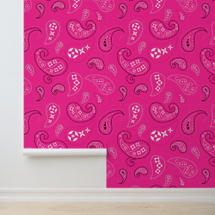 Western Bandana Paisley Pattern Bright Pink Behang